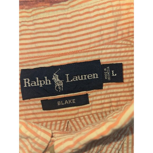 Ralph Lauren Blake Orange Striped Button-Down Seersucker Shirt Mens Large - Picture 5 of 8